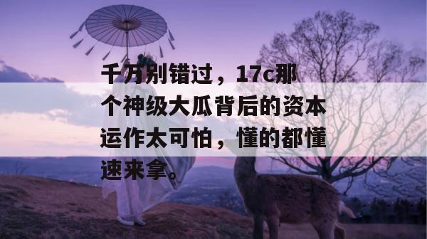 千万别错过,17c那个神级大瓜背后的资本运作太可怕,懂的都懂速来拿。
